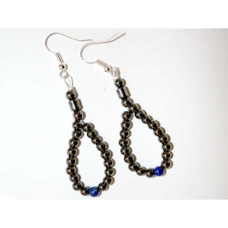 Boucles d'oreilles Lapis Lazuli et Hématite. La paire