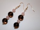 Boucles d'Oreilles Quartz fumé et Quartz rose. Pièce unique